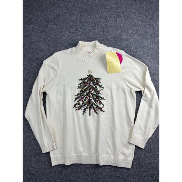Quacker Factory Sweater Womens Large Embellished Christmas Tree Pullover QVC - Picture 1 of 8